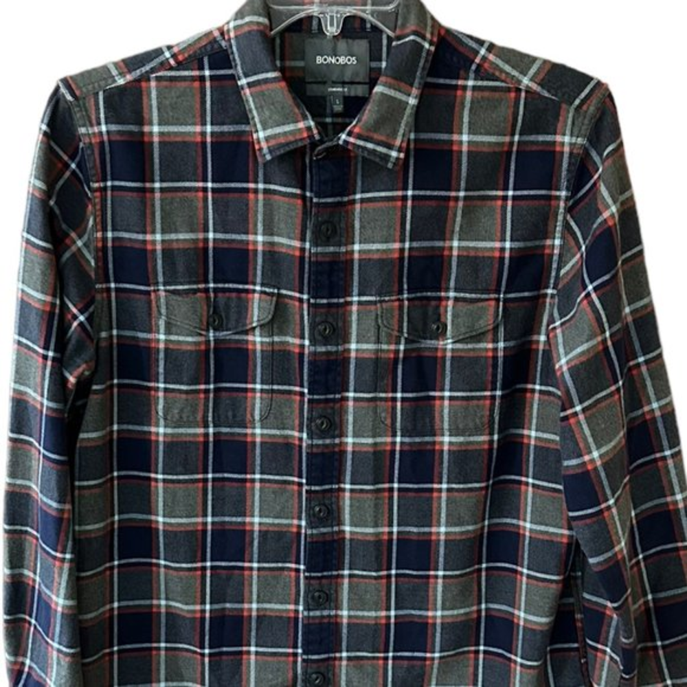 Men's Bonobos Flannel Button Up Shirt Plaid Large Standard Fit Great Condition